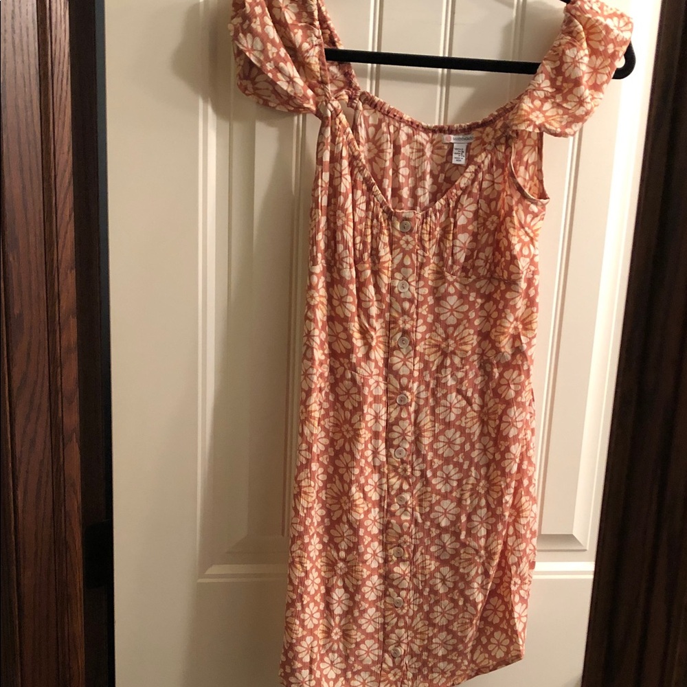 Coral Floral Button-Front Mini Dress with Ruffle Straps